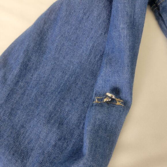 Cotton Express Shirt Womens Large Petite Blue Top Chambray Roll Tab‎ Button Up - Picture 7 of 15